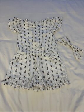 Janie and Jack White Floral Stripe Romper with Bow